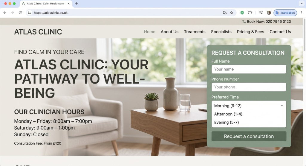 The Atlas Clinic Consult website