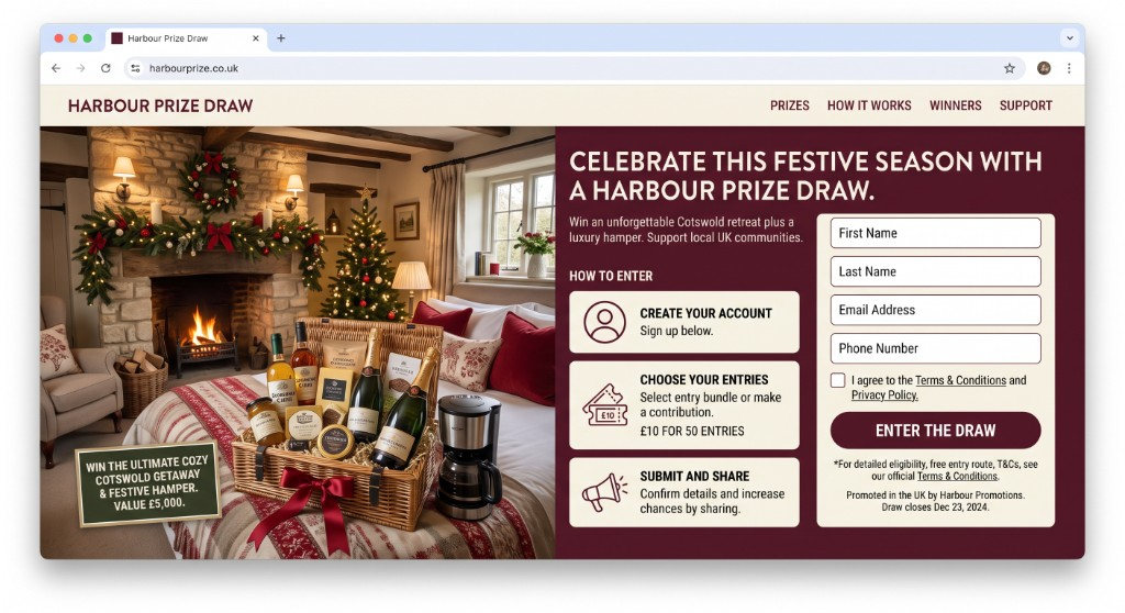 The Harbour Prize Draw website