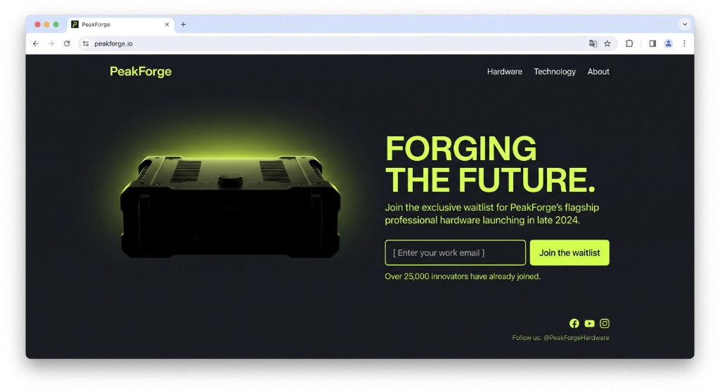 The PeakForge Waitlist website