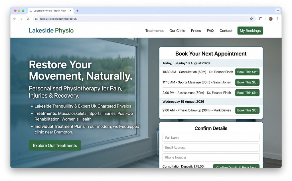 The Lakeside Physio website