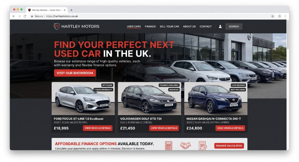 The Hartley Motors website