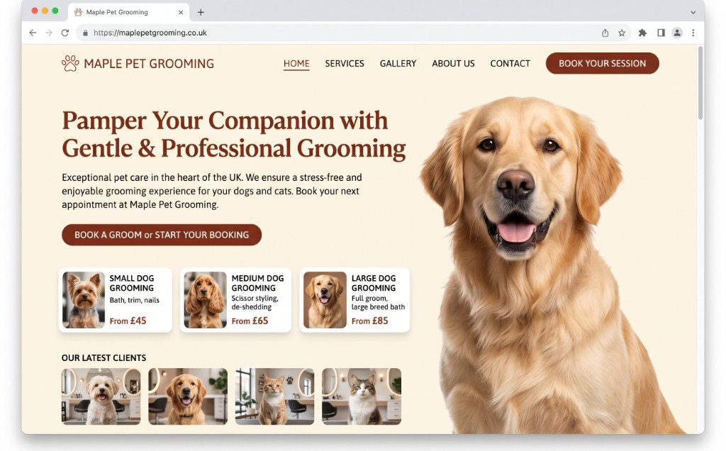 The Maple Pet Grooming website