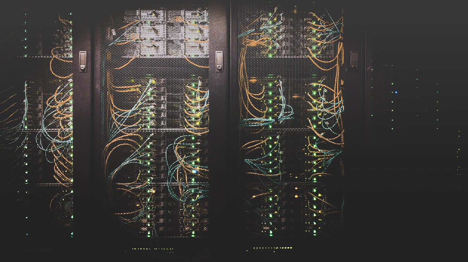 Server hardware and network racks in a data centre