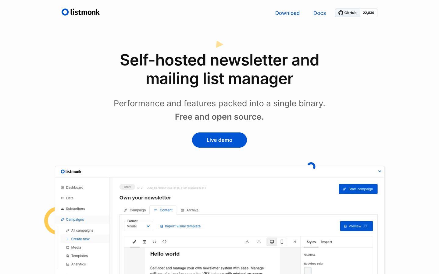 Listmonk preview