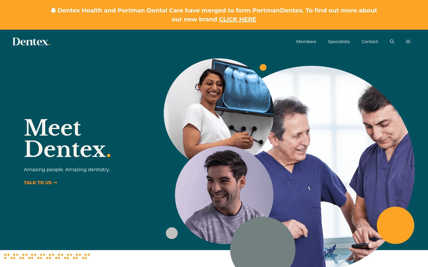 The Dentex website on desktop