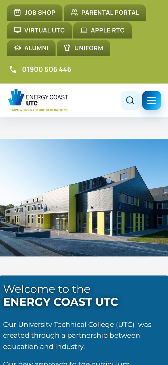 The Energy Coast UTC website on a phone