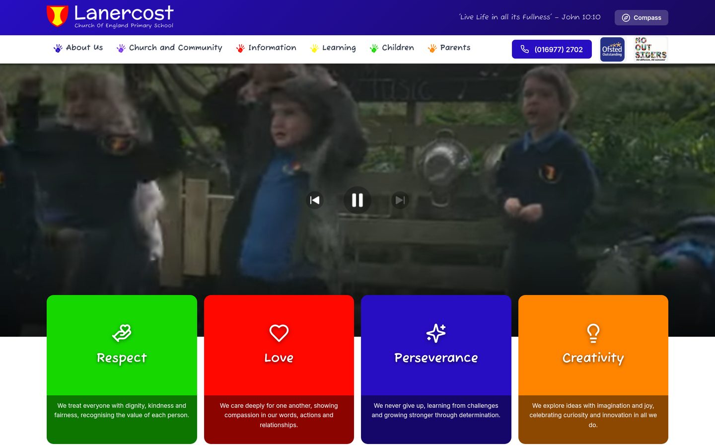 The Lanercost Church of England Primary School website on desktop