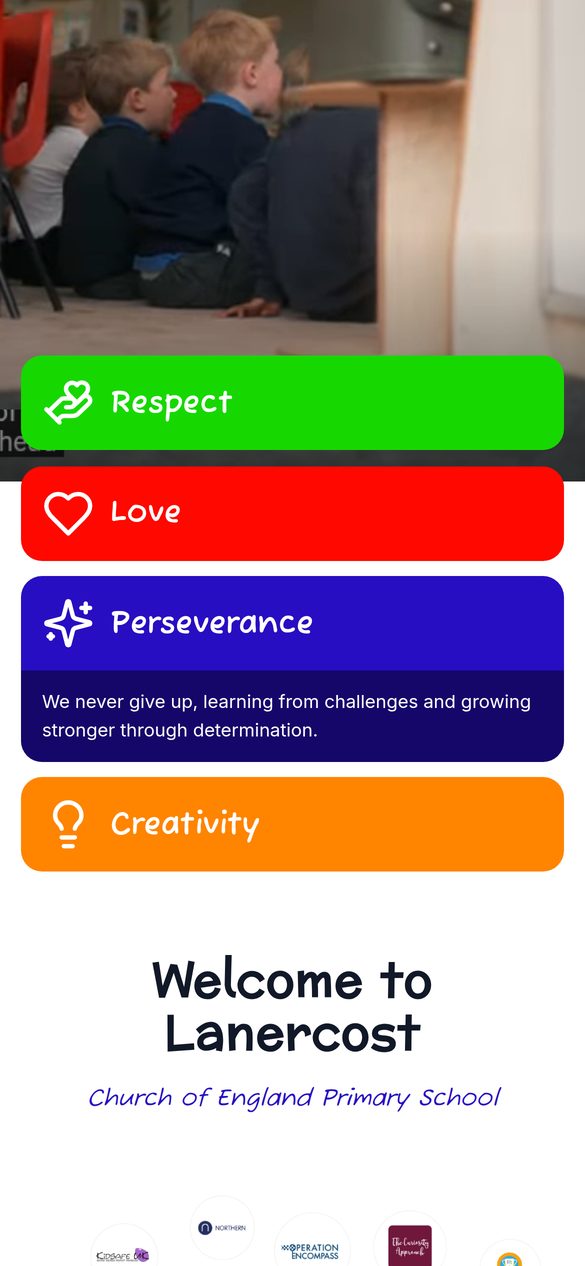 The Lanercost Church of England Primary School website on a phone