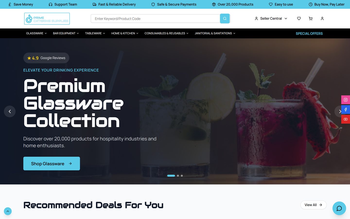 The Prime Catering Supplies website on desktop
