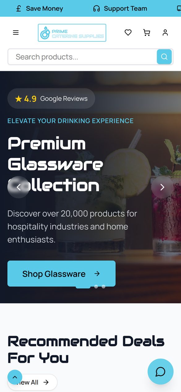 The Prime Catering Supplies website on a phone